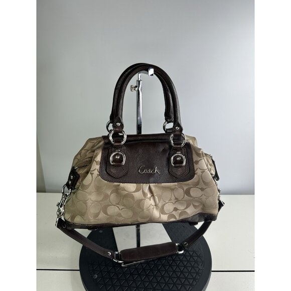Coach Handbags - Coach Bag Ashley 2 Way Strap Handle Brown Leather Signature Fabric F1182-F15443